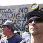 Los mineros han protestado frente al Ministerio de Industria contra los recortes en el sector.