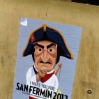 Una pegatina de San Fermín en las calles de Pamplona