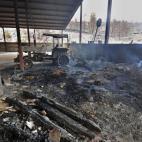 Así han quedado las instalaciones que albergaban las 500 ovejas muertas en el incendio.