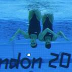 La medalla de oro fue para las 'muñecas diabólicas' rusas Natalia Ishchenko y Svetlana Romashina. En la imagen, las españolas en un momento de su actuación.