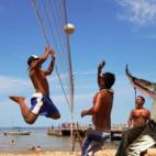 En pleno partido de voleyball.