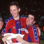 Durante la final de la Copa de Europa de balonmano.