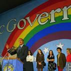 Sen. George McGovern and his family in Sioux Falls, election night, Nov. 7, 1972 after he was defeated by Richard Nixon, and conceding the election. (AP Photo)