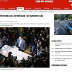 "Los partidos soberanistas dominan en el Parlamento de Cataluña", titula. "Aunque el tema de la soberanía dominí, CiU no dejó de ser castigada por la política de austeridad y recortes"