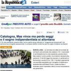 "Mas vence pero pierde escaños y el sueño independentista se aleja", dice el rotativo, que califica de "sorpresa" el resultado.