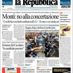 "Rajoy elimina la paga de Navidad. Los mineros, en guerrilla con la policía".