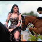 Deportistas y luchadoras a caballo.