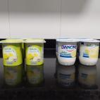 Un paquete de cuatro yogures de lim&oacute;n de Hacendado (0,53 euros) y otro de yogures de lim&oacute;n de Danone (1,09 euros).