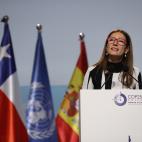 La ministra chilena del Clima y presidente entrante de la COP, Carolina Schmidt da un discurso durante el acto de traspaso de presidencia, de manos de su homólogo polaco Michal Kurtyka durante el inicio de la vigésimo quinta conferencia del cl...