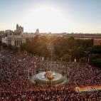 Participants of the annual LGBTQ pride parade gather in Madrid, Spain, Saturday, July 6, 2019. European cities celebrated LGBTQ pride on Saturday with colorful parades that also became platforms for political demands and a push back against far-...