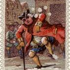 Lo de tirar bolas es un entretenimiento de antaño: aquí, esta tarjeta de felicitación de 1872.