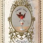 Los pájaros son motivo recurrente en las tarjetas, también en sta llena de adornos dorados que felicita la llegada de 1871.
