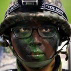 A South Korean soldier participates in an anti-terror exercise as part of Ulchi Freedom Guardian exercise, at a Seoul Subway Station in Seoul, South Korea, Wednesday, Aug. 22, 2012. South Korea and the United States have begun annual military dr...