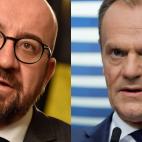 El belga Charles Michel y el polaco Donald Tusk, el que entra y el que sale del Consejo Europeo.