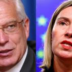 El español Josep Borrell y la italiana Federica Mogherini, nuevo jefe de la diplomacia italiana y su predecesora.