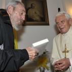 In this photo released by Cubadebate, Pope Benedict XVI, right, meets with Cuba's Fidel Castro in Havana, Cuba, Wednesday March 28, 2012. (AP Photo/Cubadebate)