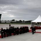BIRMINGHAM, ENGLAND - SEPTEMBER 19: Pope Benedict XVI introduces British Prime Minister David Cameron to members of the clergy at a departure ceremony on September 19, 2010 in Birmingham, England. Pope Benedict XVI has conducted the first state...