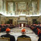 VATICAN CITY, Vatican: Pope Benedict XVI speaks during a meeting with the cardinals of the Roman Catholic Church 22 April 2005 in the Vatican City. The Popewarmly thanked the cardinals telling them he needed their advice and support to complete...