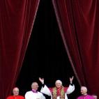 VATICAN CITY - APRIL 19: Newly elected Pope Benedict XVI appears on the central balcony of St Peter's Basilica on April 19, 2005 in Vatican City. German Cardinal Joseph Ratzinger was elected the 265th Pope and will lead the world's 1 billion C...