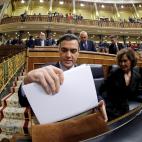 Pedro S&aacute;nchez saca de su cartera el discurso de investidura.