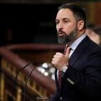 El l&iacute;der del Vox, Santiago Abascal, durante su intervenci&oacute;n este martes en el Congreso.