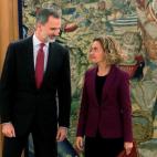 El rey Felipe VI y la Presidenta del Congreso de los Diputados Meritxell Batet, durante el encuentro de ambos esta tarde en el Palacio de la Zarzuela.
