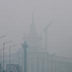 This picture taken on December 3, 2018 shows the parliament building surrounded by the smog covering Sofia as air pollution reaches "very unhealthy" level. (Photo by Dimitar DILKOFF / AFP) (Photo credit should read DIMITAR DILKOFF/AFP vi...