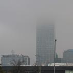 Smog over the Olivia Business Centre skyscrapers is seen in Gdansk, Poland on 8 November 2019 (Photo by Michal Fludra/NurPhoto via Getty Images)