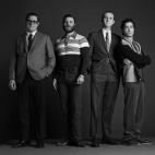 Harry Crane (Rich Sommer), Stan Rizzo (Jay R. Ferguson), Ken Cosgrove (Aaron Staton) y Michael Ginsberg (Ben Feldman)