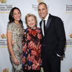 NEW YORK, NY - DECEMBER 03: (L-R) Cristen Barker, Global Impact Award Recipient Hillary Rodham Clinton and Photographer Nigel Barker attend Elizabeth Glaser Pediatric AIDS Foundation's Global Impact Award Gala Dinner Honoring Hillary Clinton at...
