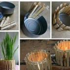 Una lata, pinzas de madera y elige entre un macetero o un porta velas