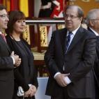 Los presidentes de Extremadura, Guillermo Fernández Vara (i), de Baleares, Francina Armengol, de Castilla y León, Juan Vicente Herrera, y de la ciudad autónoma de Melilla, Juan José Imbroda (d)