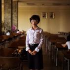 Una biblioteca en Pyongyang.