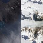 Esto es lo que ha retrocedido el glaciar de enero de 2005 (izquierda) y septiembre de 2016 (derecha).