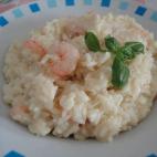 Arroz cremoso de gambas, puerros y queso de Arzúa