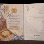 The opening pages from the new British passport design that have been unveiled at Shakespeare's Globe Theatre in London.