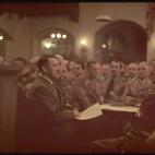 Lowenbraukeller, Munich during the Putsch commemoration. Novemeber 8 or 9th, 1938. Hitler (L), Graf (2nd R), and others. (Photo by Hugo Jaeger/Timepix/Time Life Pictures/Getty Images)