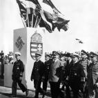 German nazi Chancellor Adolf Hitler (L) receives Italian Governor of Lybia Italo Balbo (C) at the Berghof near Berchtesgaden on August 13, 1938. AFP PHOTO / FRANCE PRESSE VOIR (Photo credit should read -/AFP/Getty Images)