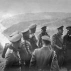 A picture dated 1939 shows German nazi Chancellor and dictator Adolf Hitler (3rd R) confering with leader of the SS Heinrich Himmler (right of Hitler) and other high rank officers of his general staff during a military campaign at the beginning ...