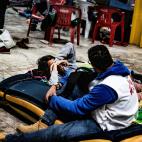 Un equipo de MSF, trabajando en Piedras Negras, Coahuila, tras la llegada de una caravana de 1.700 migrantes. Febrero de 2019.