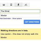 Además de los jugueteos con el botón "I'm Feeling Lucky" (prueba a pinchar en él después de escribir "Chuck Norris" o "2205355", por poner dos ejemplos), también Google Maps ha decidido 'frikear'. Si escribes el itinerario a pie entre La Co...
