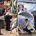 Los pr&iacute;ncipes Guillermo y Harry visitan los homenajes a Diana en el palacio de Kensington, el 5 de septiembre de 1997 y el 30 de agosto de 2017.