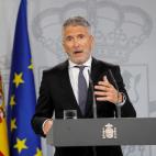El ministro de Interior, Fernando Grande-Marlaska, en su rueda de prensa tras el gabinete de crisis