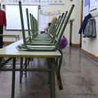 Aspecto que presentaba esta mañana una de las aulas del Colegio Público Antonio García Quintana en la tercera jornada de huelga en la Enseñanza Secundaria a la que, por primera vez, hoy se han sumado los padres.