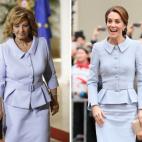 Ambas vistieron un traje de chaqueta y falda en tonos gris perla de distintos dise&ntilde;adores. El de Mar&iacute;a Teresa Campos de Alejandro de Miguel y el de Kate de Catherine Walker.