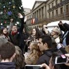 Laura Pérez y Juan Carlos Monedero, en un acto de Podemos en Pamplona.