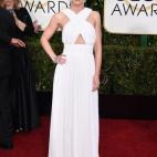 La actriz inglesa Emily Blunt, nominada a mejor actriz por Into the woods, con un vestido de Michael Kors.