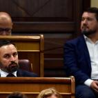 Santiago Abascal durante el discurso de Pedro S&aacute;nchez.