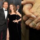 La pareja oficialmente anunció su compromiso en abril de 2012 y Pitt fue quien diseñó este elegante anillo con varios (y enormes) diamantes.