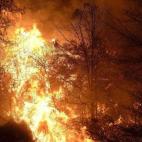 Fuego en los montes próximos a la localidad de Bárcena Mayor, Cantabria
